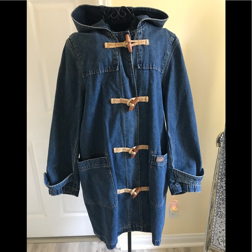 Ralph Lauren Jeans Co Vintage Denim Toggle Coat w/Hood & Pockets EUC Size Large